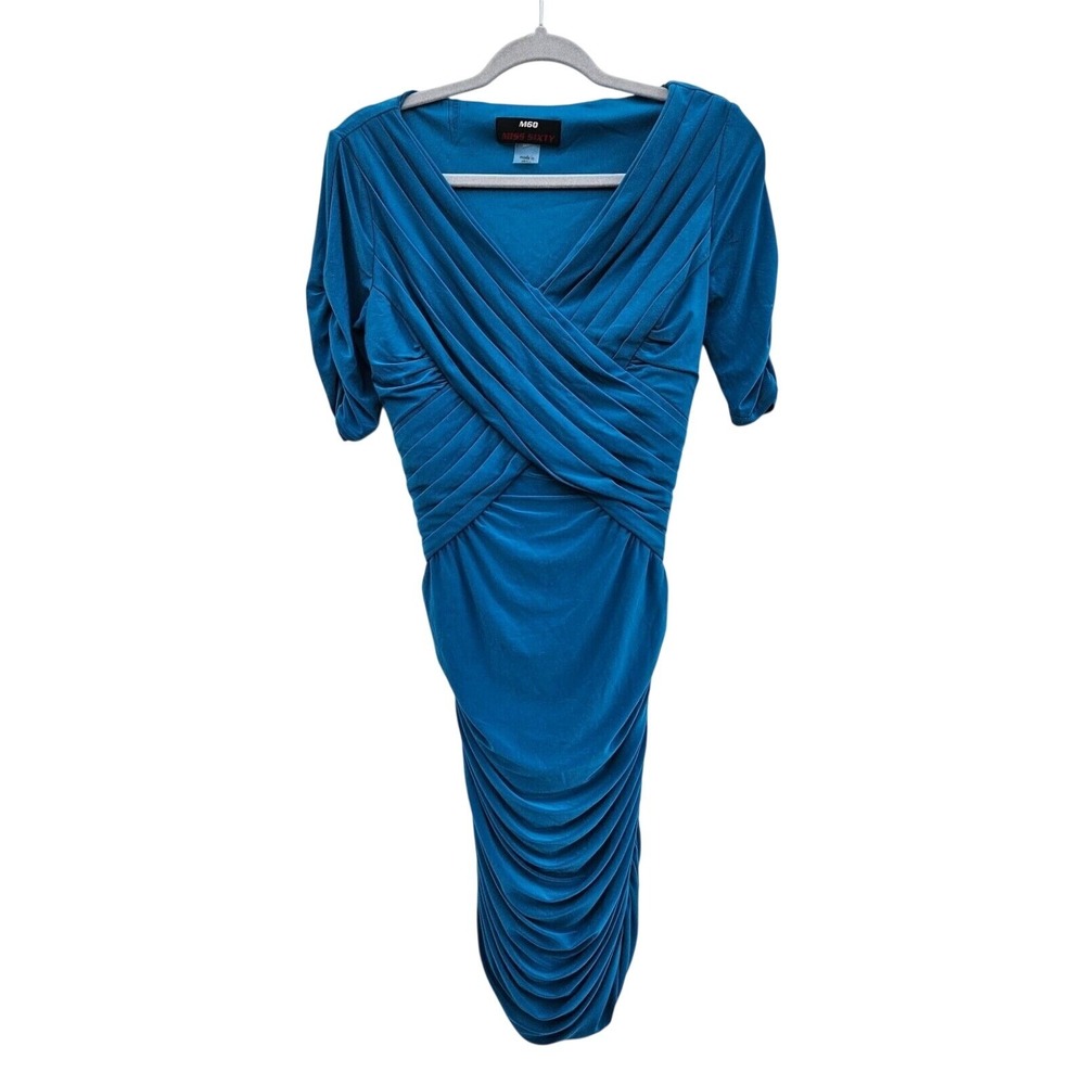 Vintage Y2K‎ Miss Sixty M60 Womens Medium Blue Ruched Bodycon Dress Club Party